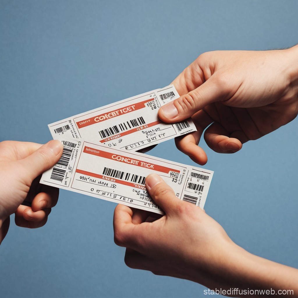 Hands exchanging a phone showing a concert ticket